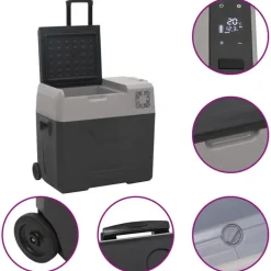 vidaXL Cocina Y Comedor-Nevera con ruedas y asa polipropileno negro y gris 50 L