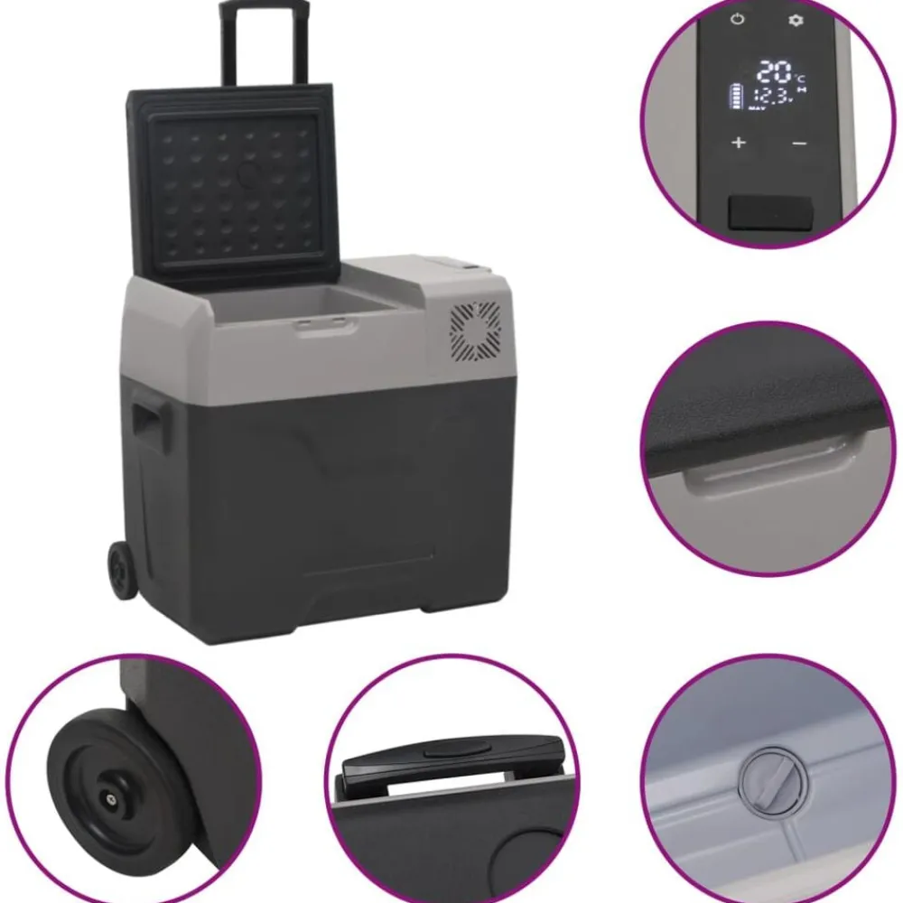 vidaXL Cocina Y Comedor-Nevera con ruedas y asa polipropileno negro y gris 50 L