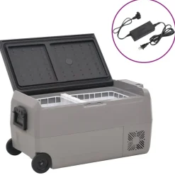 vidaXL Cocina Y Comedor-Nevera con ruedas y adaptador PP y PE negro y gris 50 L
