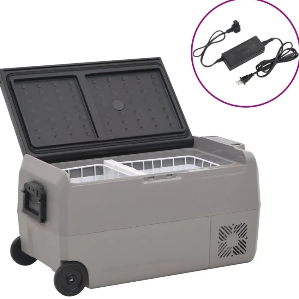 vidaXL Cocina Y Comedor-Nevera con ruedas y adaptador PP y PE negro y gris 50 L