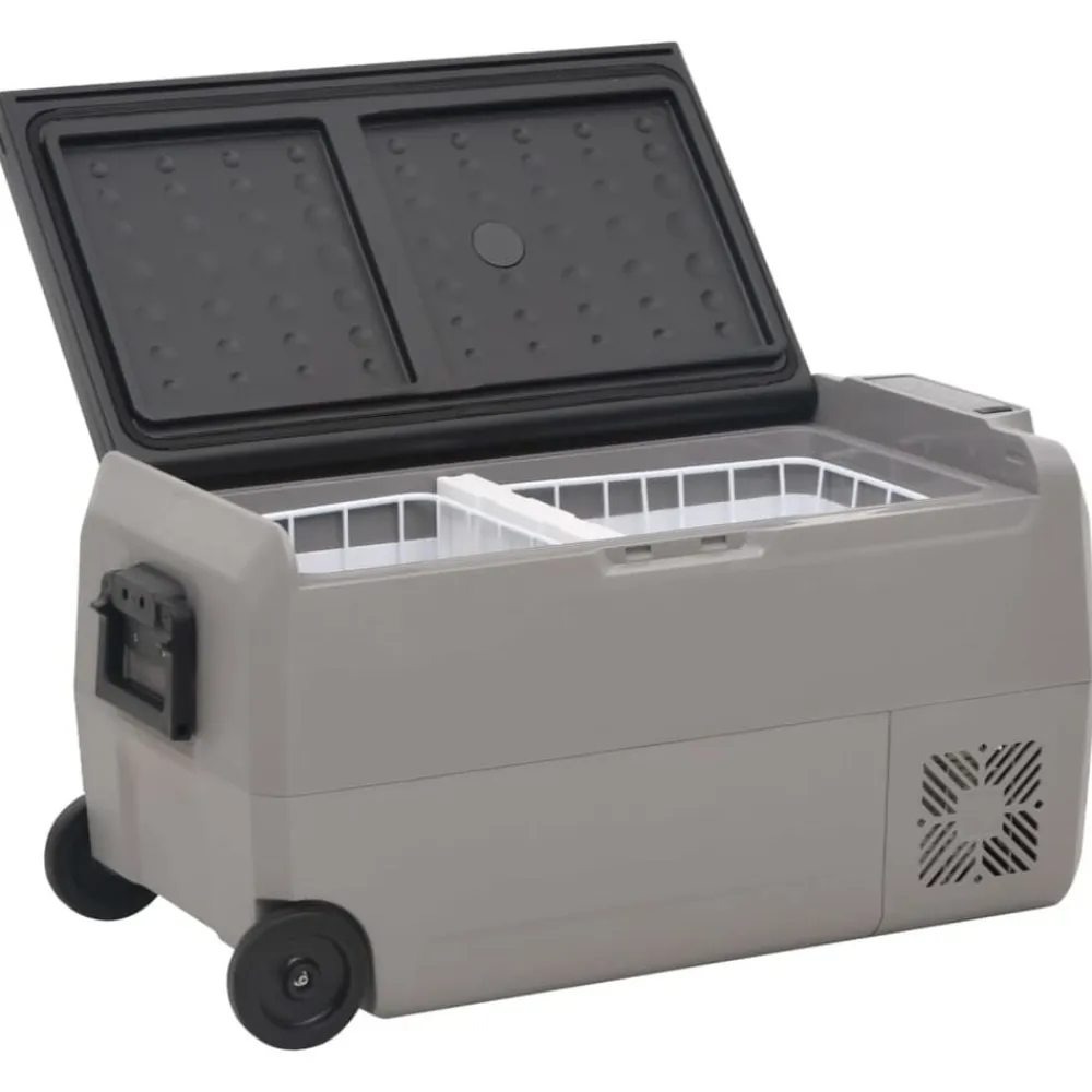 vidaXL Cocina Y Comedor-Nevera con ruedas y adaptador PP y PE negro y gris 50 L