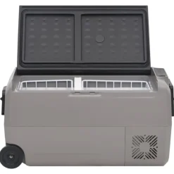 vidaXL Cocina Y Comedor-Nevera con ruedas y adaptador PP y PE negro y gris 50 L