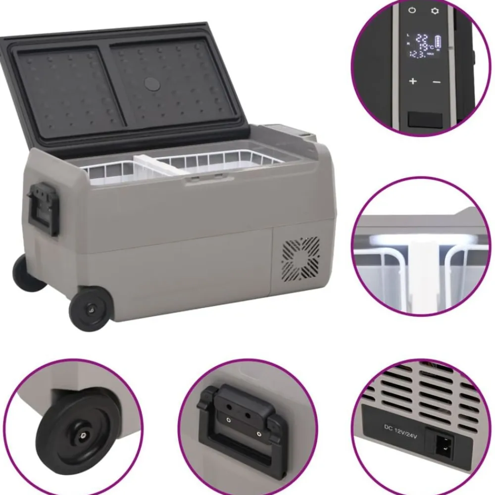vidaXL Cocina Y Comedor-Nevera con ruedas y adaptador PP y PE negro y gris 50 L