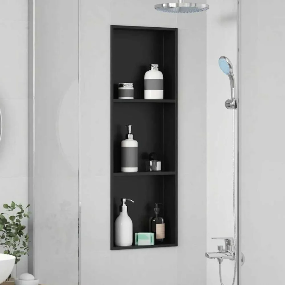 vidaXL Fontanería-Nichos de Ducha Negro 92 x 32 x 10 cm Acero inoxidable
