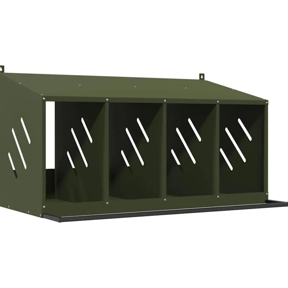 vidaXL Nido para gallinas con 4 compartimentos de metal Verde oliva New