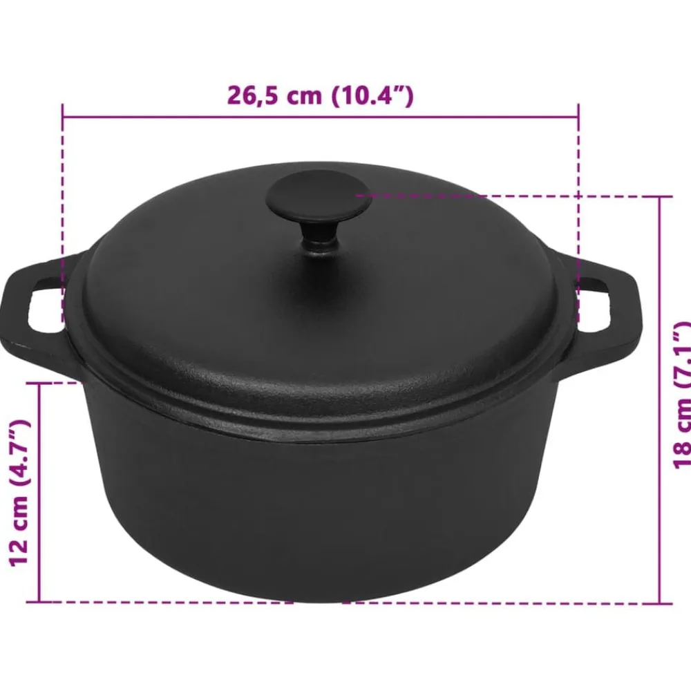 vidaXL Olla de hierro fundido Ø26,5 cm New