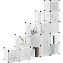 vidaXL Organizador de cubos de almacenamiento con 15 cubos y puertas, PP transparente transparente y blanco Online