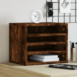 vidaXL Organizador de escritorio madera 36x26x29,5 cm Roble ahumado Discount