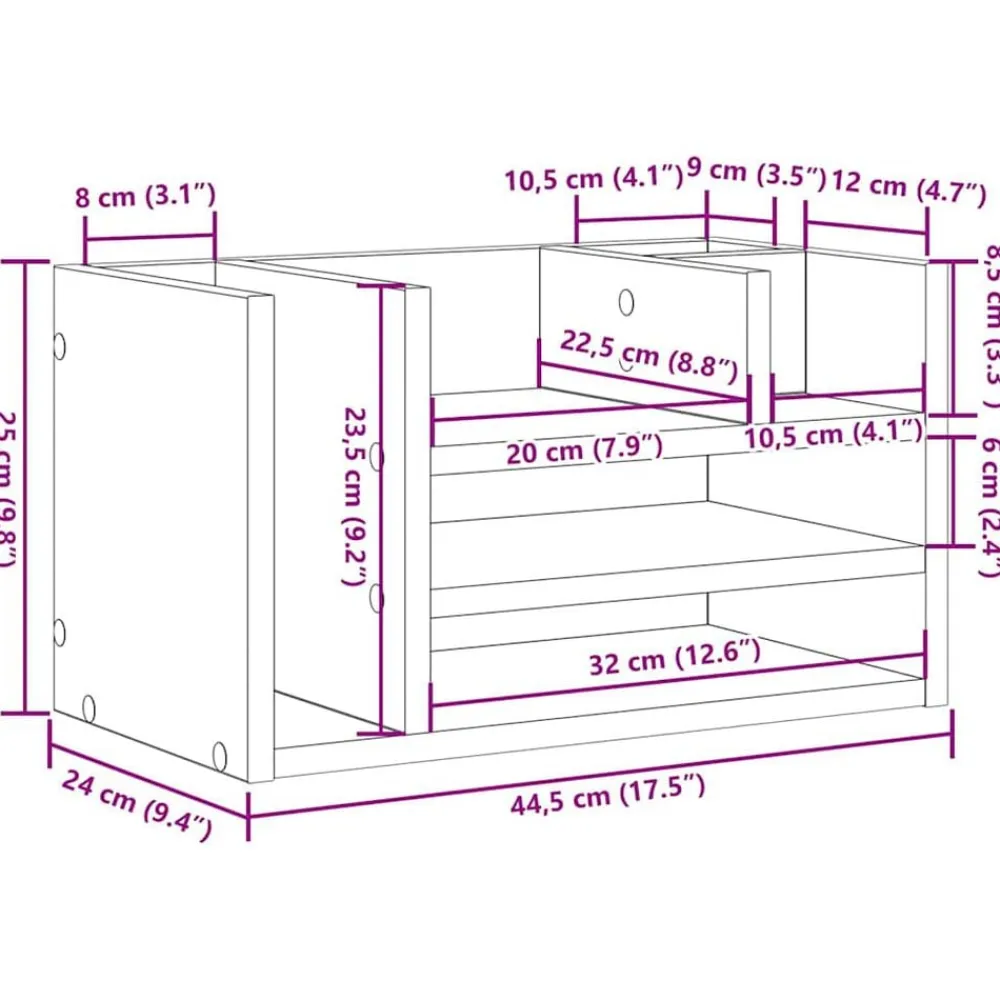 vidaXL Material De Oficina-Organizador de Escritorio Madera vieja 44,5 x 24 x 25 cm
