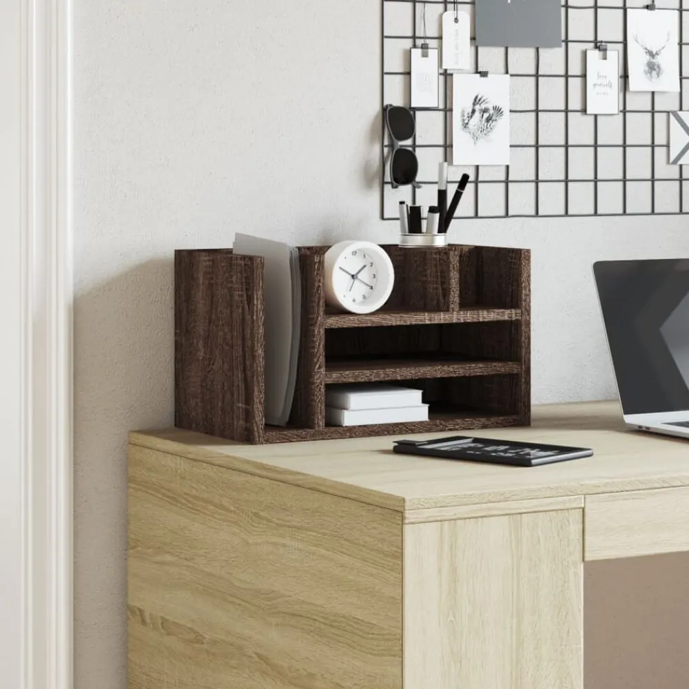 vidaXL Material De Oficina-Organizador escritorio madera ingeniería marrón 44,5x24x25 cm