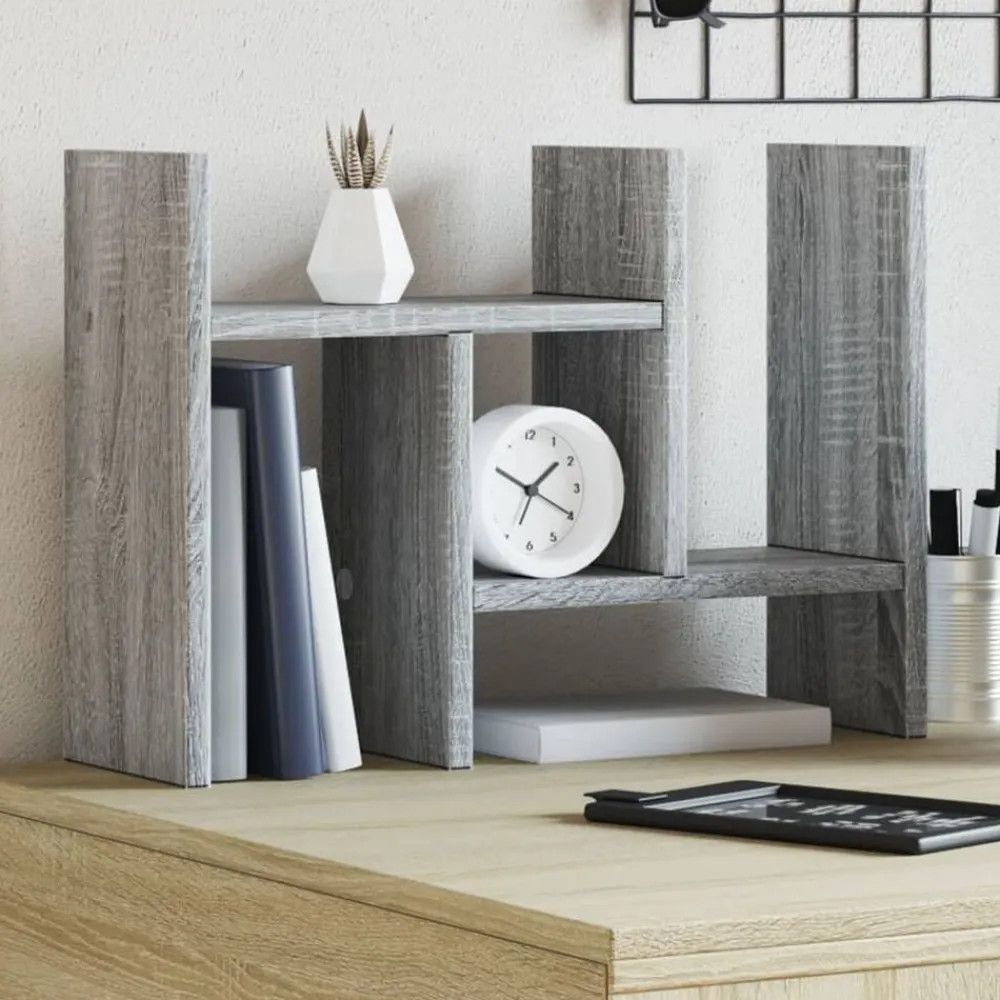 vidaXL Material De Oficina-Organizador escritorio madera ingeniería gris 34,5x15,5x35,5 cm