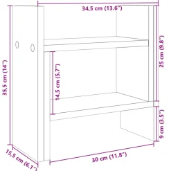 vidaXL Material De Oficina-Organizador escritorio madera ingeniería gris 34,5x15,5x35,5 cm