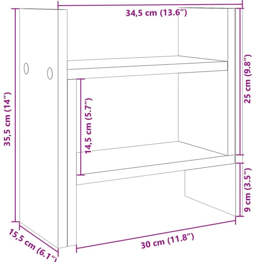 vidaXL Material De Oficina-Organizador escritorio madera ingeniería gris 34,5x15,5x35,5 cm