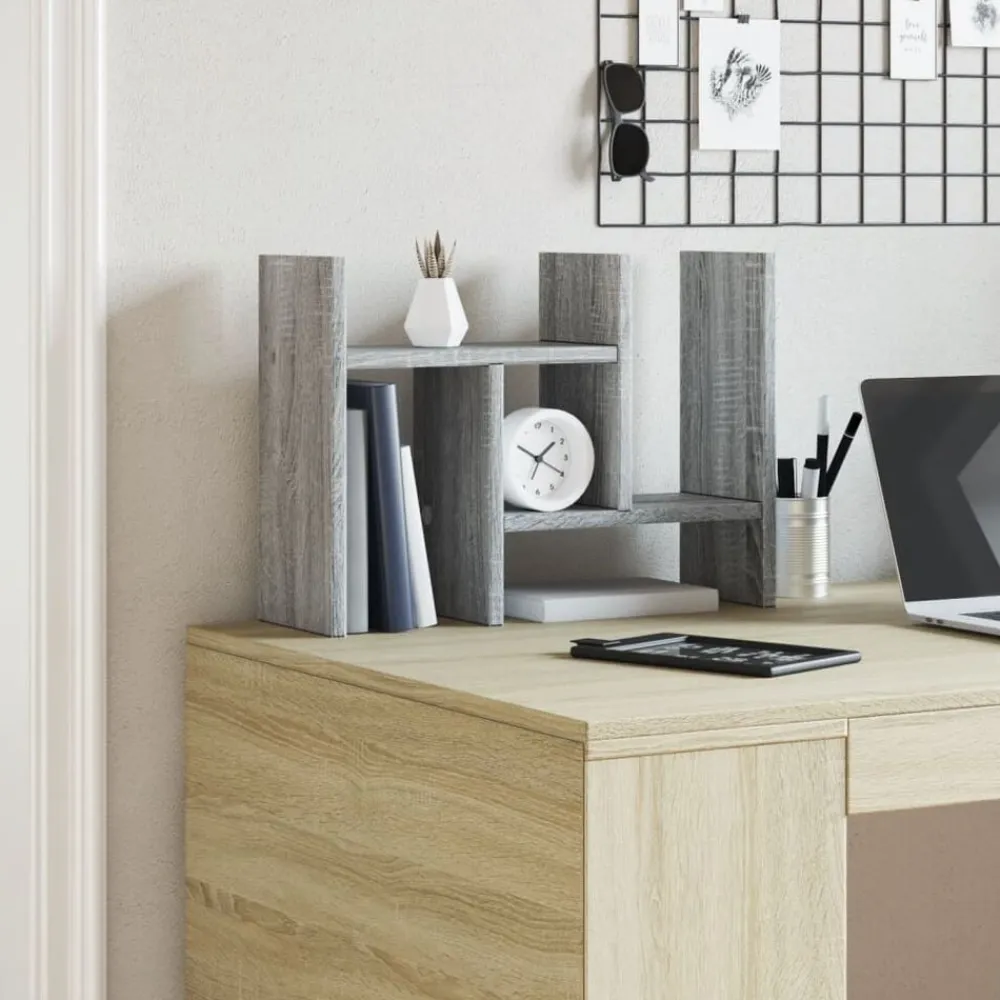 vidaXL Material De Oficina-Organizador escritorio madera ingeniería gris 34,5x15,5x35,5 cm