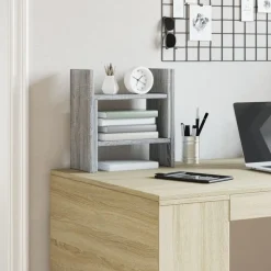 vidaXL Material De Oficina-Organizador escritorio madera ingeniería gris 34,5x15,5x35,5 cm