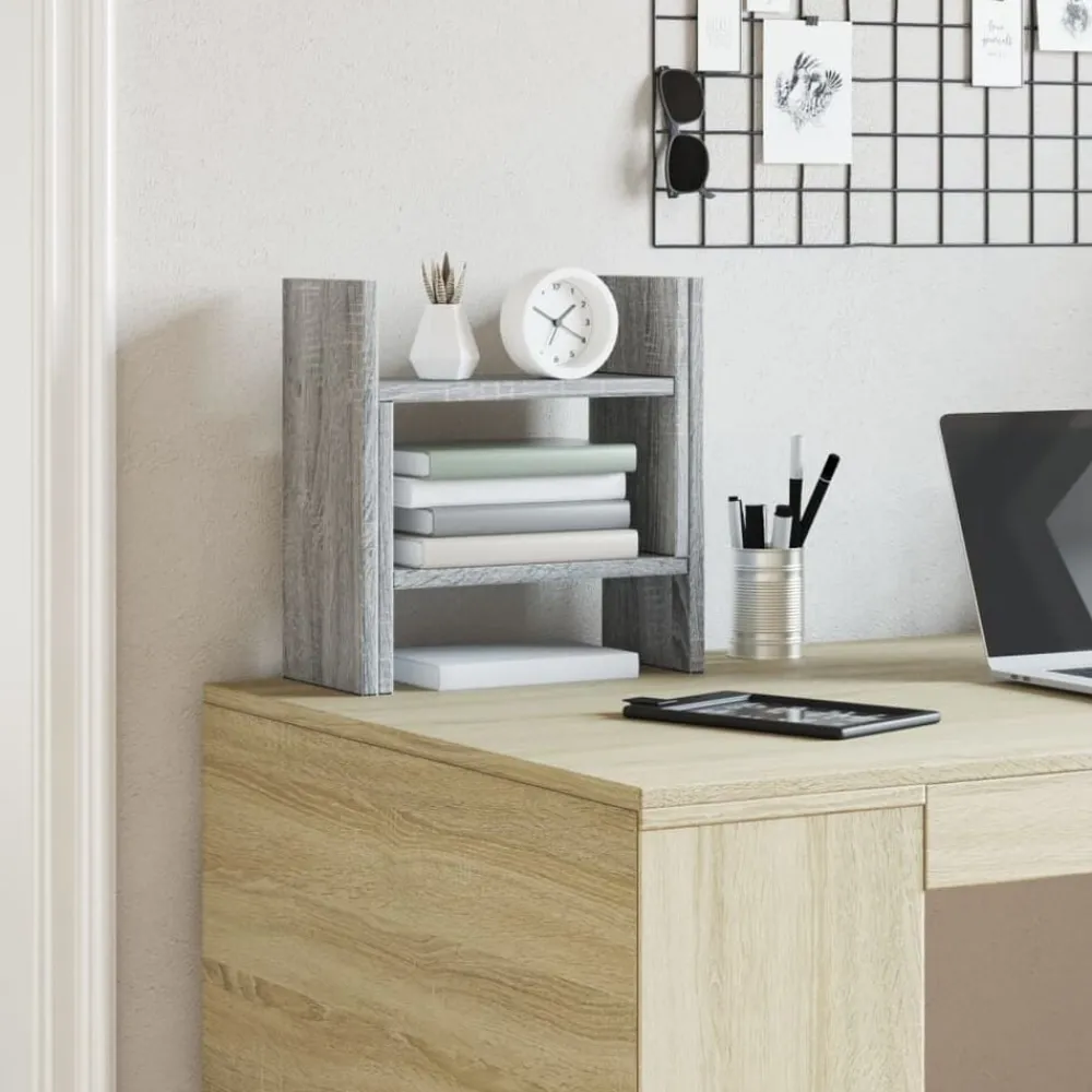 vidaXL Material De Oficina-Organizador escritorio madera ingeniería gris 34,5x15,5x35,5 cm
