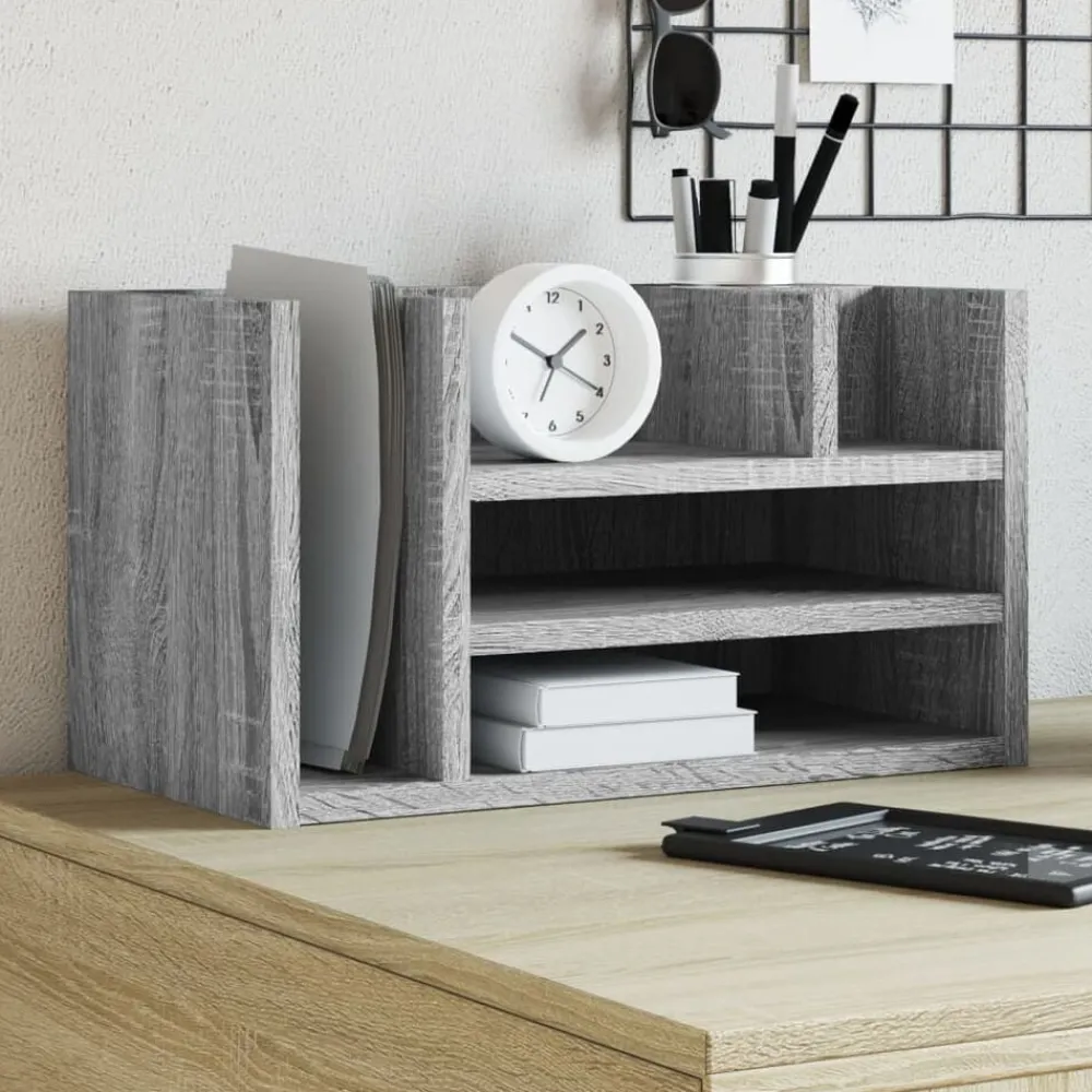 vidaXL Material De Oficina-Organizador escritorio madera ingeniería gris 44,5x24x25 cm