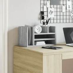 vidaXL Material De Oficina-Organizador escritorio madera ingeniería gris 44,5x24x25 cm