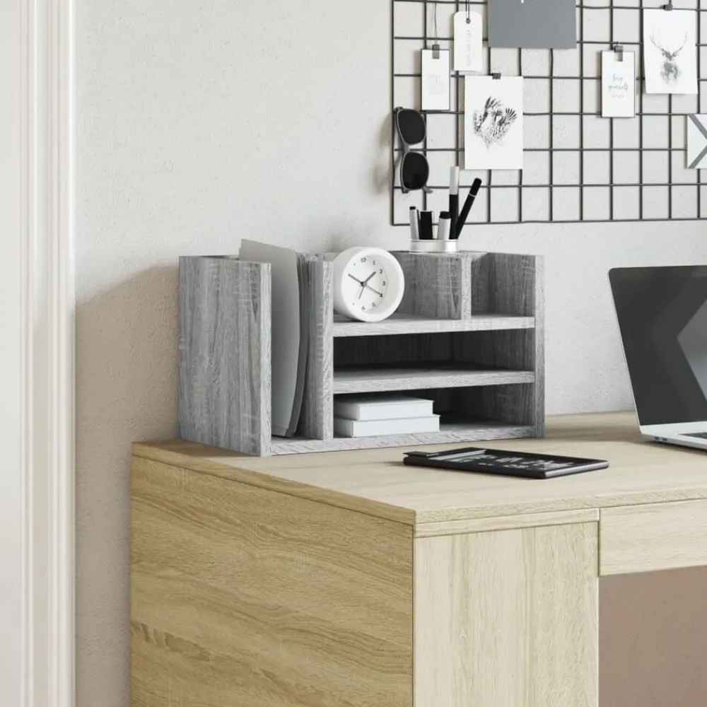 vidaXL Material De Oficina-Organizador escritorio madera ingeniería gris 44,5x24x25 cm