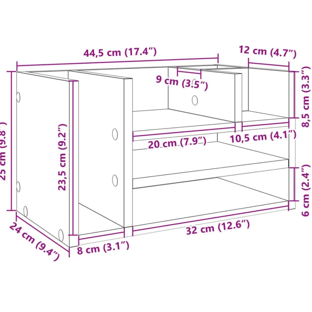 vidaXL Material De Oficina-Organizador escritorio madera 44,5x24x25 cm