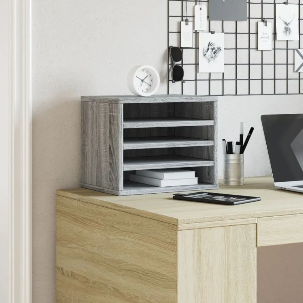 vidaXL Material De Oficina-Organizador escritorio madera ingeniería gris 36x26x29,5 cm