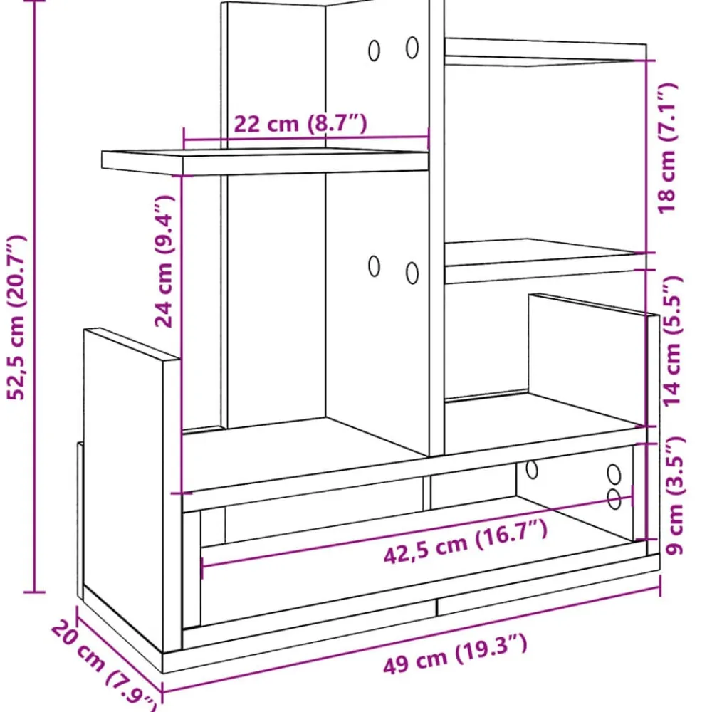 vidaXL Material De Oficina-Organizador escritorio madera color 49x20x52,5 cm