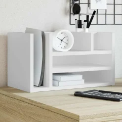 vidaXL Organizador escritorio madera ingeniería 44,5x24x25 cm Blanco Discount