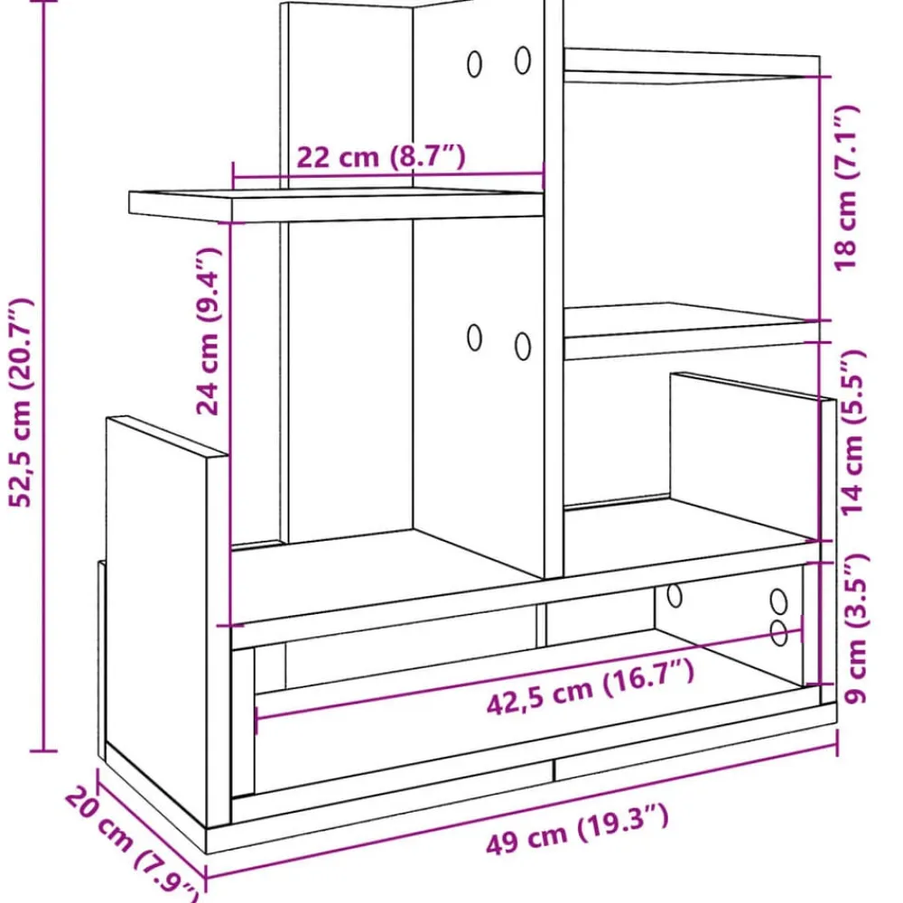 vidaXL Material De Oficina-Organizador escritorio madera ingeniería hormigón 49x20x52,5 cm