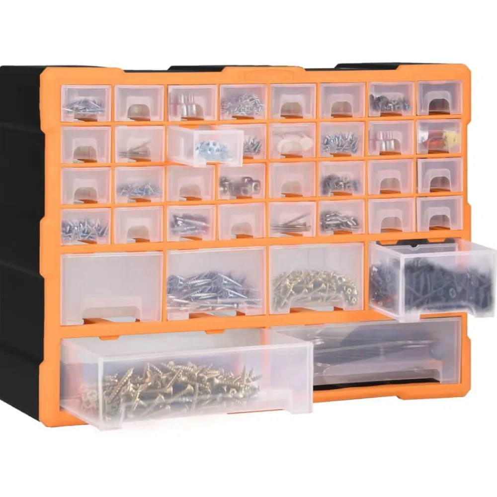vidaXL Organizador multicajones con 38 cajones 52x16x37,5 cm Naranja y negro Sale
