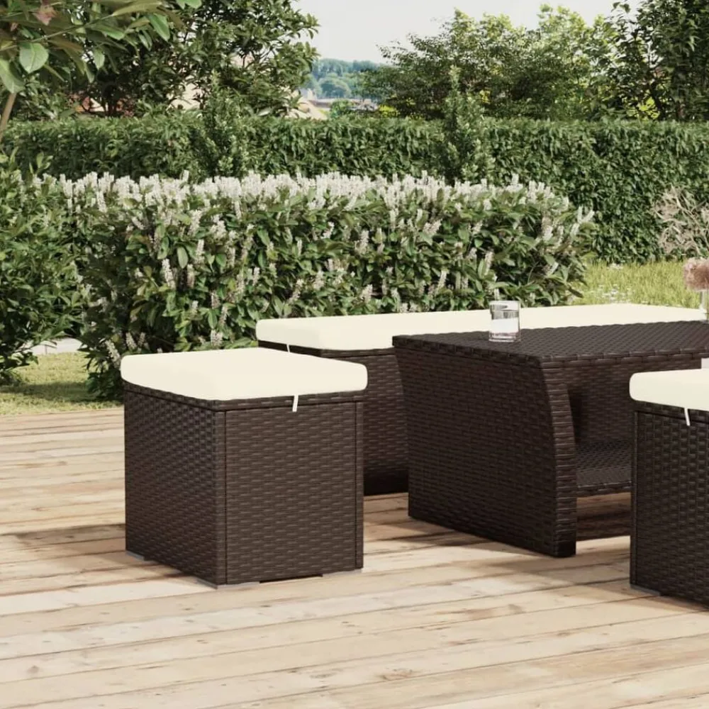 vidaXL Otomanas-Otomana con cojines 2 uds marrón ratán sintético 40x30x40 cm