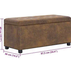 vidaXL Bancos-Otomana de almacenaje de piel de ante sintética marrón 87,5 cm