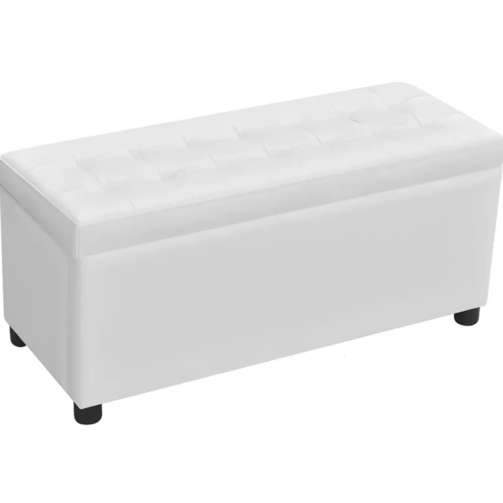 vidaXL Otomana de almacenamiento de cuero artificial Blanco Online