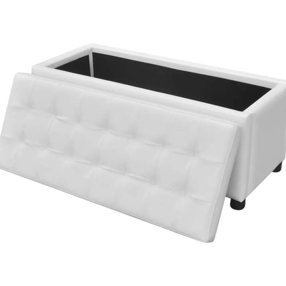 vidaXL Otomana de almacenamiento de cuero artificial Blanco Online