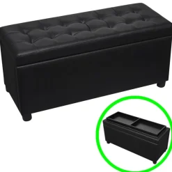 vidaXL Otomana de almacenamiento de cuero artificial Negro Discount