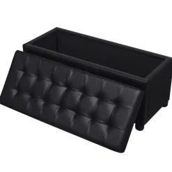 vidaXL Otomana de almacenamiento de cuero artificial Negro Discount