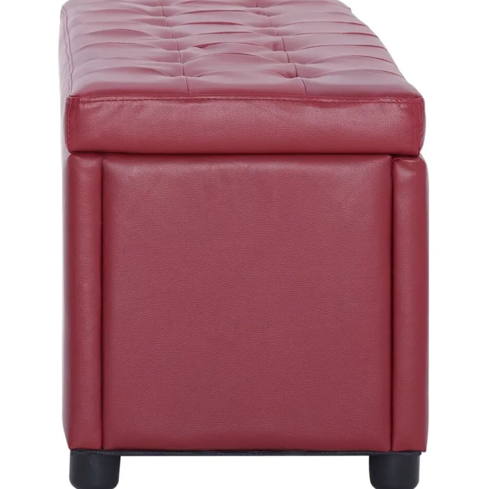 vidaXL Otomana de almacenaje cuero sintético color vino tinto 87,5 cm Rojo vino tinto New