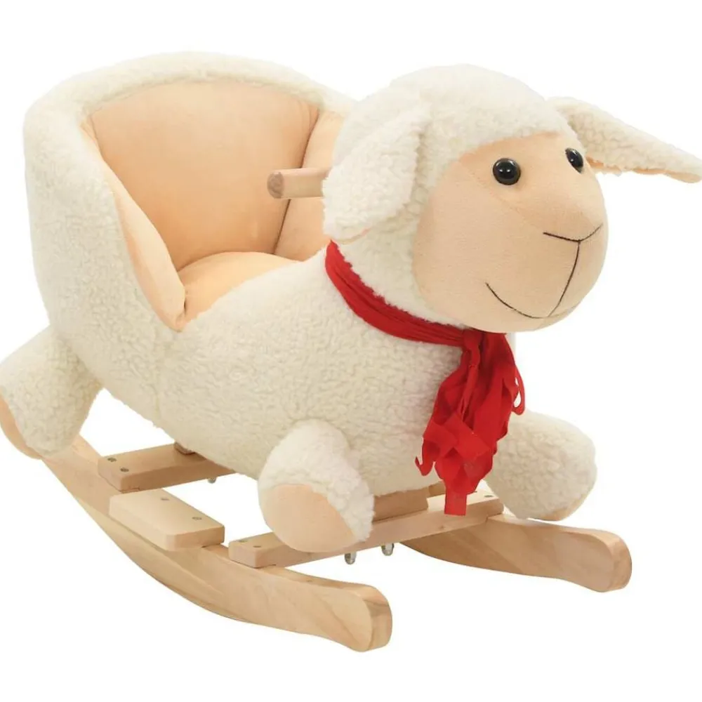 vidaXL Oveja balancín de peluche con respaldo blanco 60x32x50 cm Online
