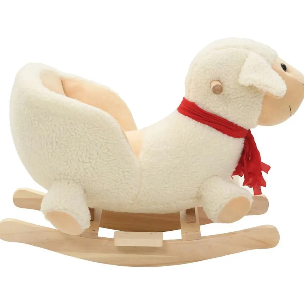 vidaXL Oveja balancín de peluche con respaldo blanco 60x32x50 cm Online