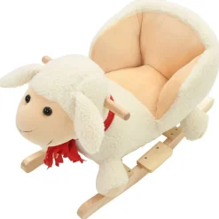vidaXL Oveja balancín de peluche con respaldo blanco 60x32x50 cm Online