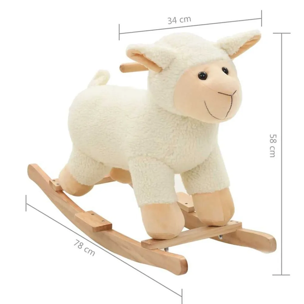 vidaXL Juguetes-Ovejita balancín de peluche blanco 78x34x58 cm