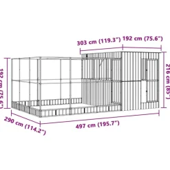 vidaXL Pajarera con extensión acero plateado 497x303x216 cm
