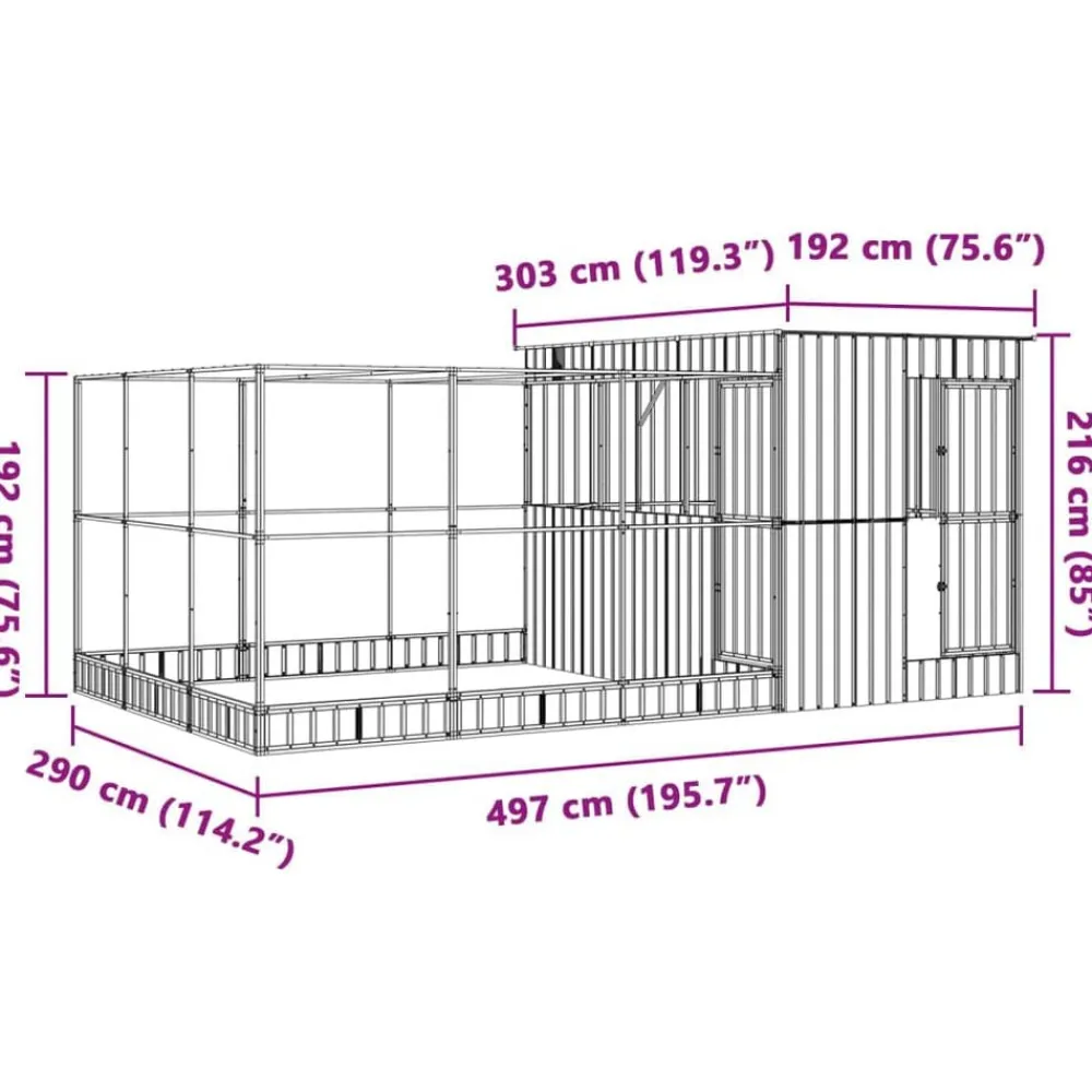vidaXL Pajarera con extensión acero plateado 497x303x216 cm