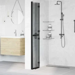 vidaXL Panel de ducha a ras de suelo Negro 70 x 6,5 x 190 cm Marco negro/cristal oscuro transparente Online