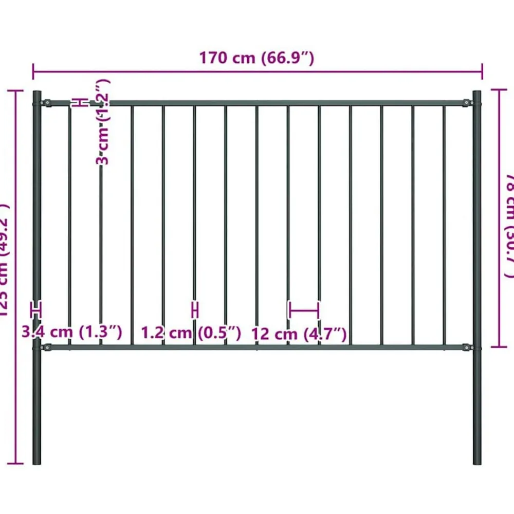 vidaXL Vallas De Jardín-Panel de valla Woerden con postes de acero, 1,7 x 0,75 m,