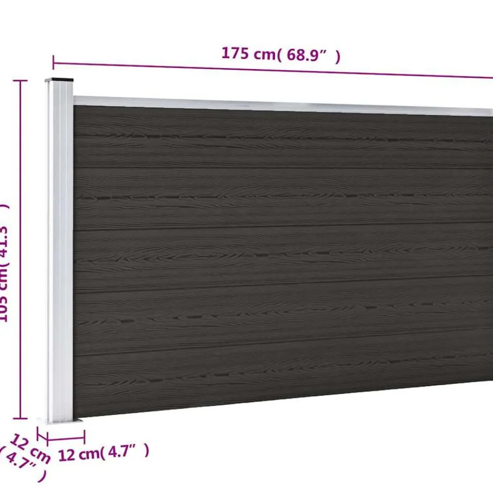 vidaXL Panel de valla WPC 175x105 cm Negro Clearance