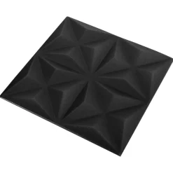 vidaXL Materiales De Construcción-Paneles de pared 48 pcs Origami Negro 50 x 50 cm Espuma XPS