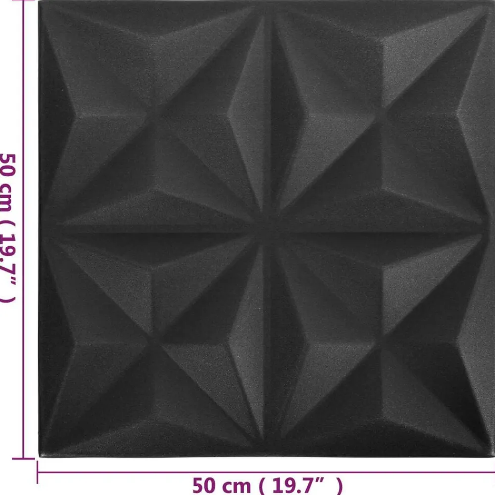 vidaXL Materiales De Construcción-Paneles de pared 48 pcs Origami Negro 50 x 50 cm Espuma XPS