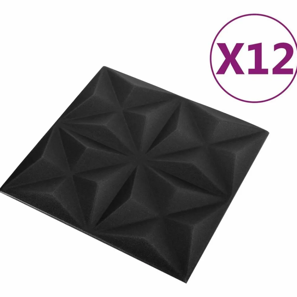 vidaXL Paneles de pared 12 pcs Origami Negro 50 x 50 cm Espuma XPS Negro origami Online