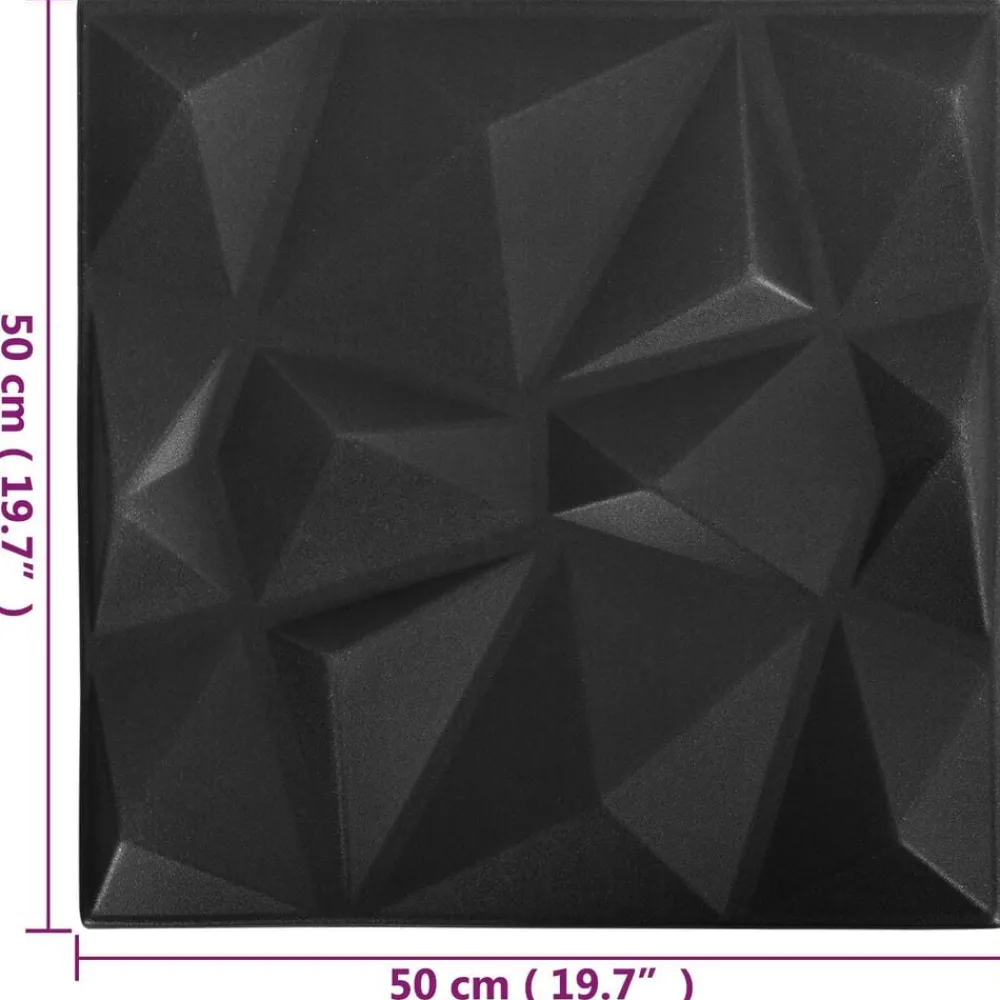 vidaXL Paneles de pared 12 pcs Origami Negro 50 x 50 cm Espuma XPS Negro origami Online