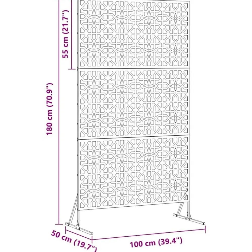 vidaXL Pantalla de Privacidad Gris 100 x 50 x 180 cm Acero Acero inoxidable